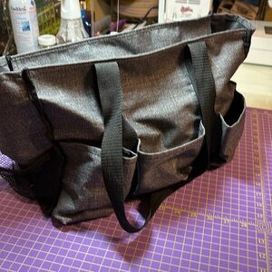 Thirty-One Gray Utility Tote Bag with Black Straps